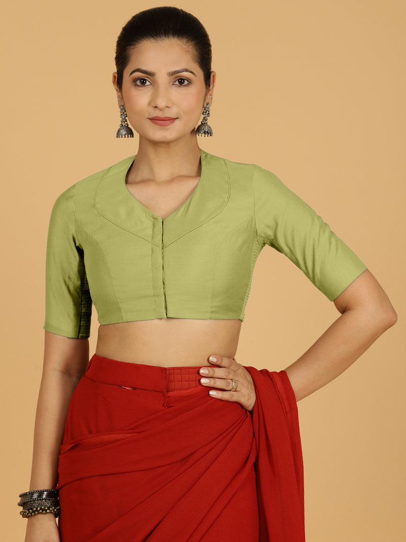 Pallavi x Rozaana | Elbow Sleeves Saree Blouse in Pista Green-Binks