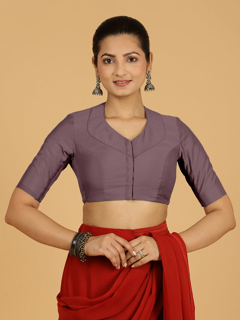 Pallavi x Rozaana | Elbow Sleeves Saree Blouse in Purple Mauve-Binks