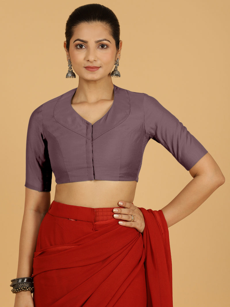 Pallavi x Rozaana | Elbow Sleeves Saree Blouse in Purple Mauve-Binks