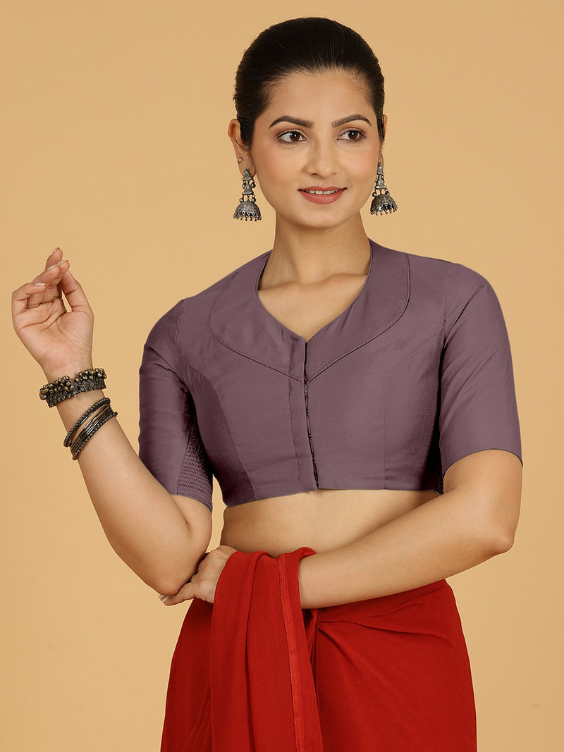 Pallavi x Rozaana | Elbow Sleeves Saree Blouse in Purple Mauve-Binks