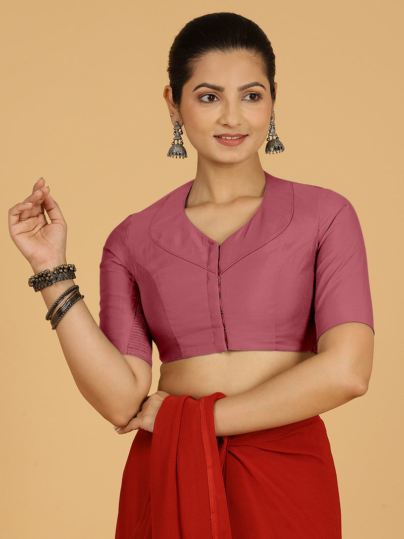 Pallavi x Rozaana | Elbow Sleeves Saree Blouse in Rose Pink-Binks