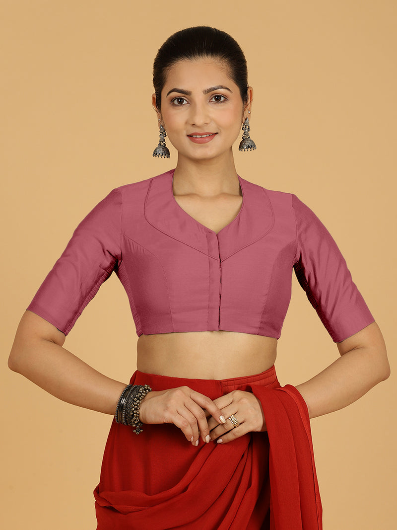 Pallavi x Rozaana | Elbow Sleeves Saree Blouse in Rose Pink-Binks