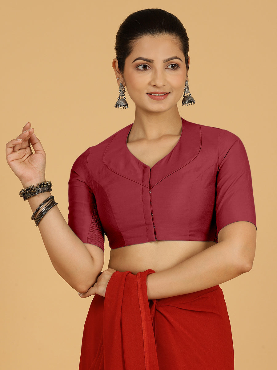 Pallavi x Rozaana | Elbow Sleeves Saree Blouse in Scarlet Red