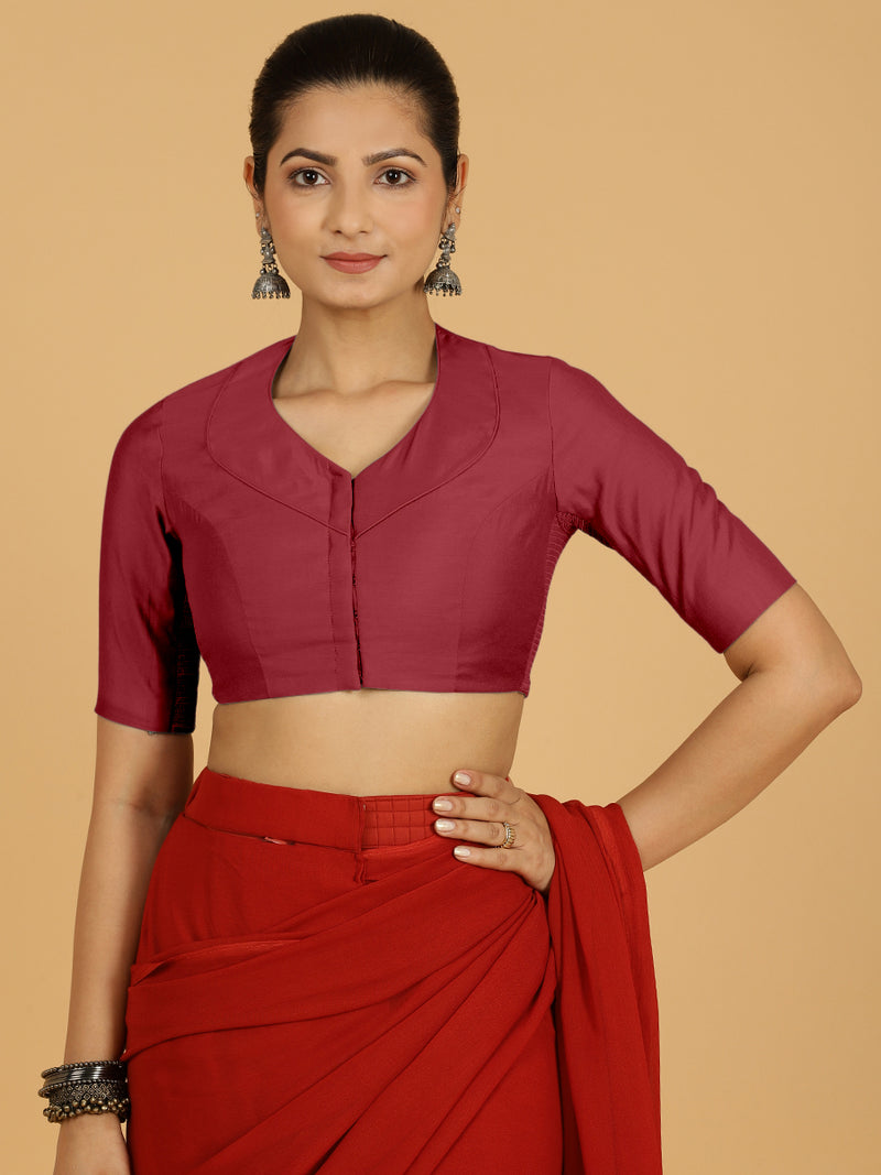 Pallavi x Rozaana | Elbow Sleeves Saree Blouse in Scarlet Red-Binks