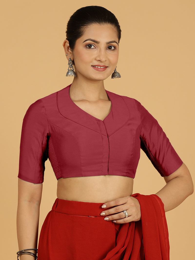 Pallavi x Rozaana | Elbow Sleeves Saree Blouse in Scarlet Red-Binks