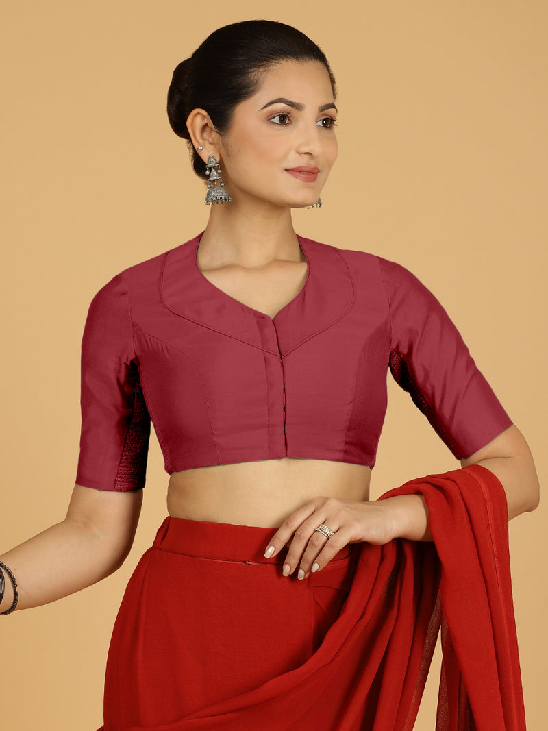 Pallavi x Rozaana | Elbow Sleeves Saree Blouse in Scarlet Red-Binks