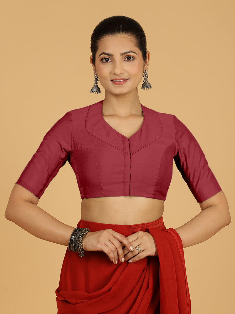 Pallavi x Rozaana | Elbow Sleeves Saree Blouse in Scarlet Red-Binks