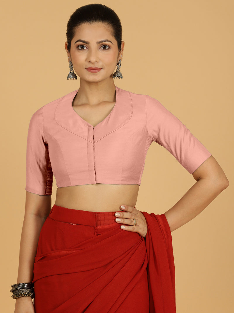 Pallavi x Rozaana | Elbow Sleeves Saree Blouse in Sea Pink-Binks