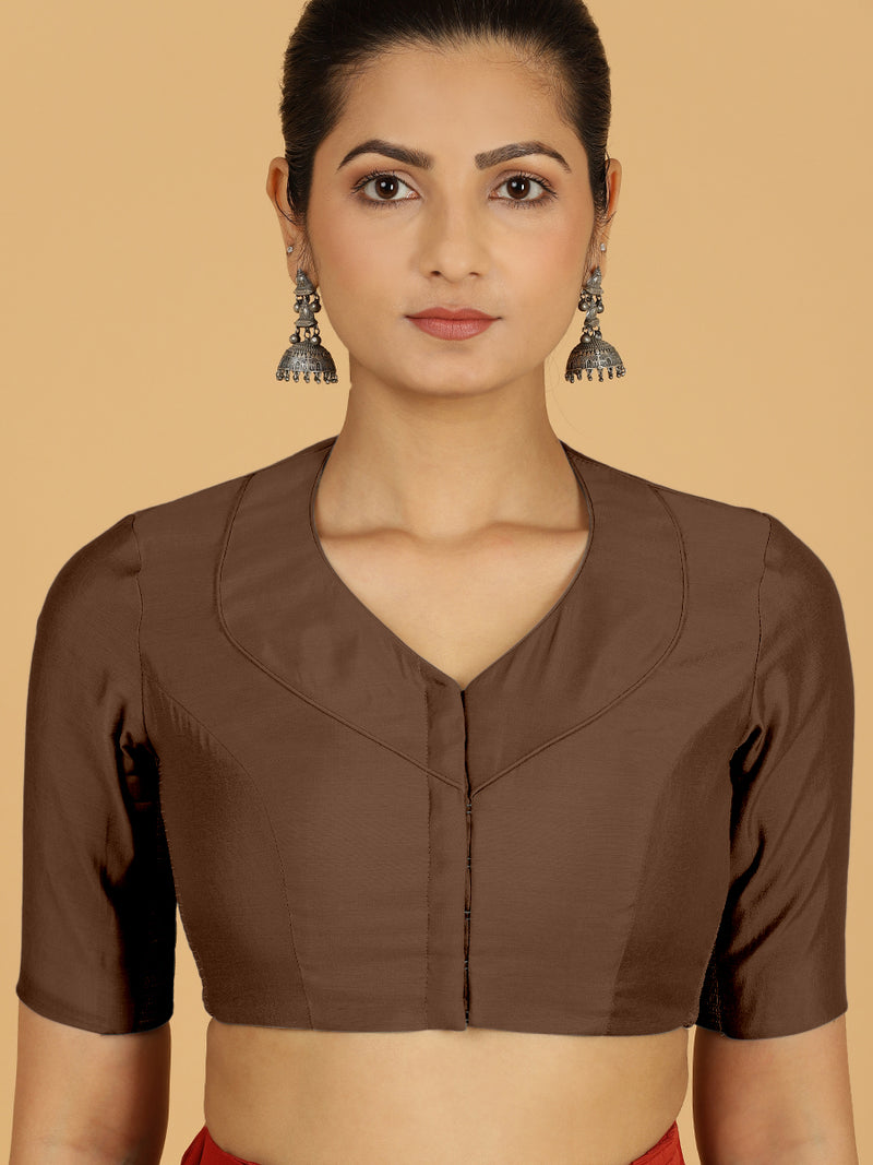 Pallavi x Rozaana | Elbow Sleeves Saree Blouse in Walnut Brown-Binks