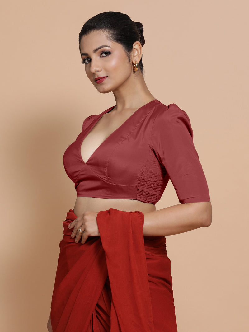 Pavani x Rozaana | Auburn Red Art Silk Saree Blouse-Binks