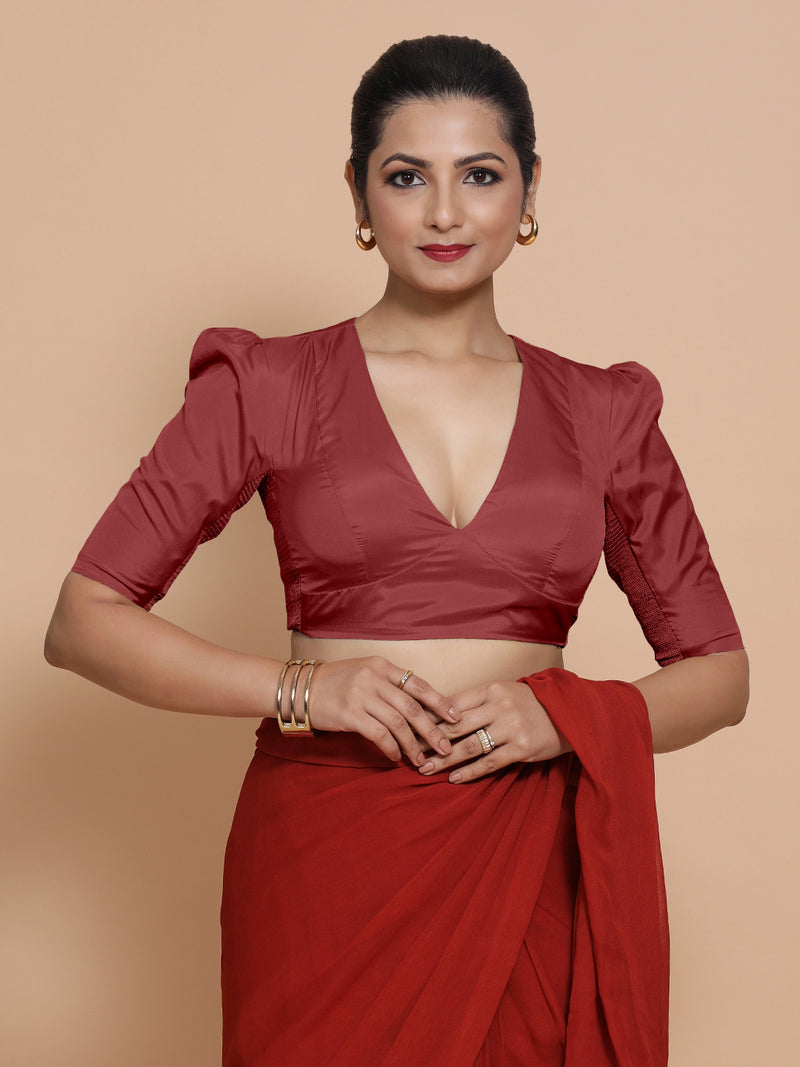 Pavani x Rozaana | Auburn Red Art Silk Saree Blouse-Binks