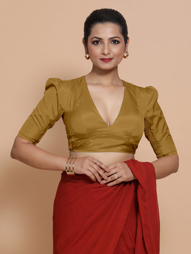 Pavani x Rozaana | Bronze Gold Art Silk Saree Blouse-Binks