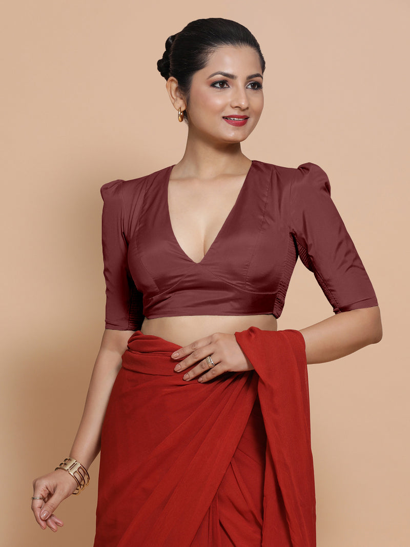 Pavani x Rozaana | Burgundy Art Silk Saree Blouse-Binks