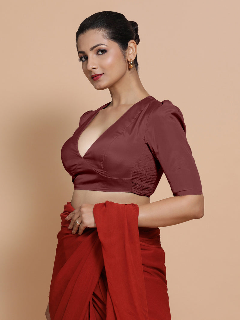 Pavani x Rozaana | Burgundy Art Silk Saree Blouse-Binks