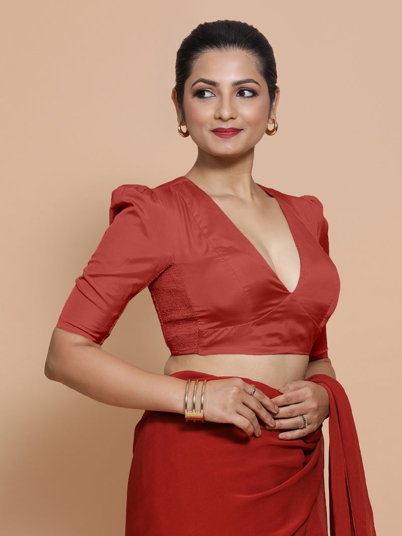 Pavani x Rozaana | Crimson Red Art Silk Saree Blouse-Binks