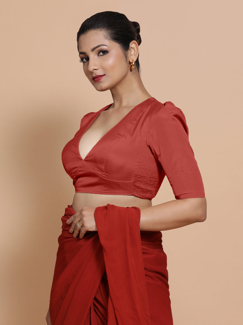 Pavani x Rozaana | Crimson Red Art Silk Saree Blouse-Binks