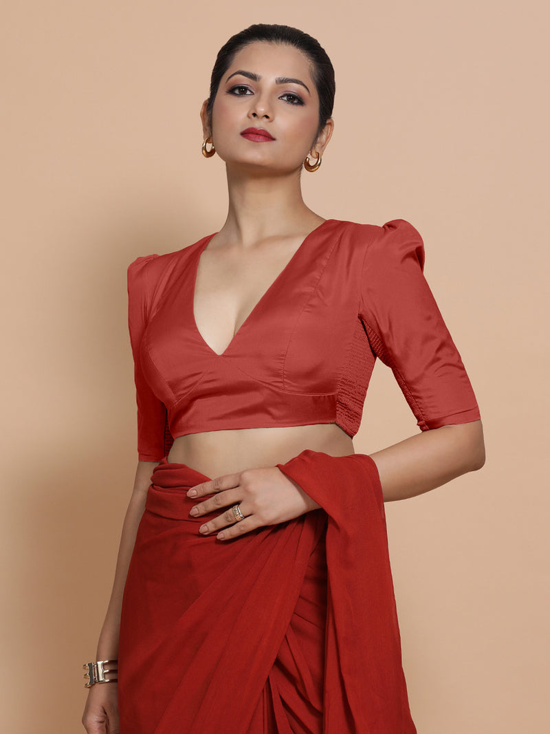 Pavani x Rozaana | Crimson Red Art Silk Saree Blouse-Binks