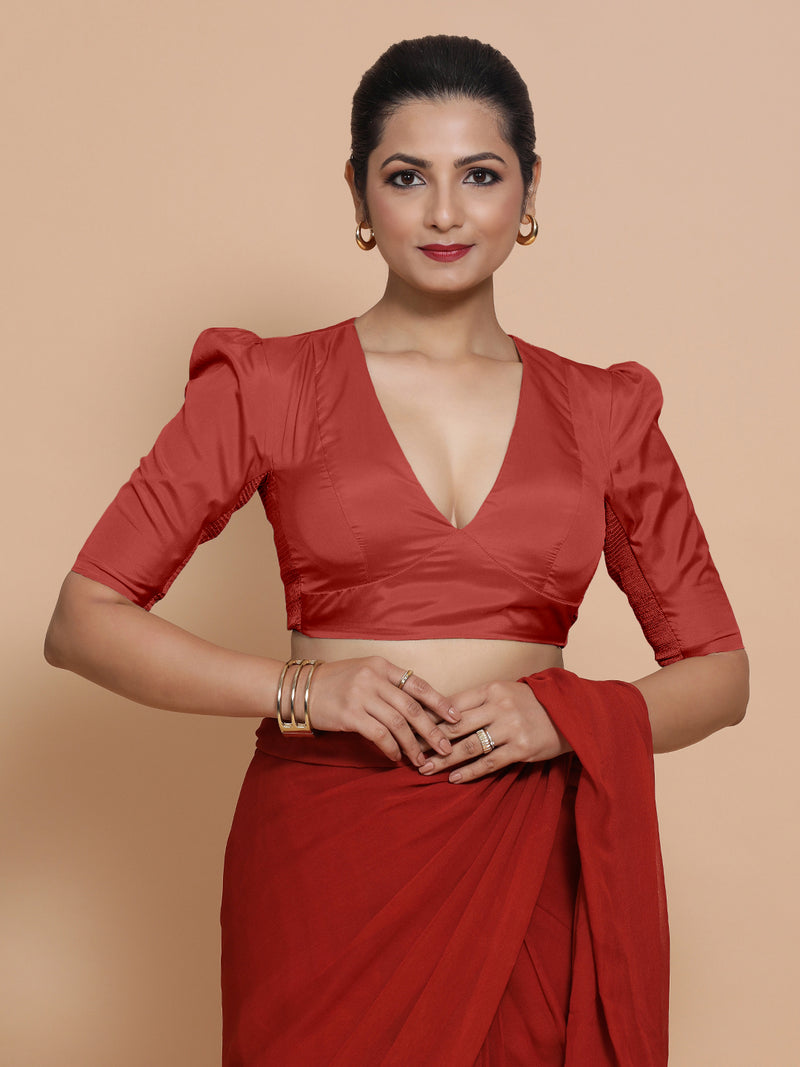 Pavani x Rozaana | Crimson Red Art Silk Saree Blouse-Binks