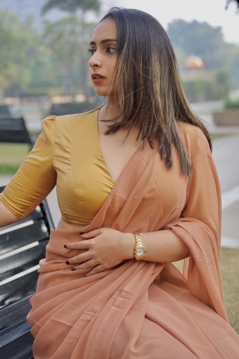 Pavani x Rozaana | Gold Art Silk Saree Blouse-Binks