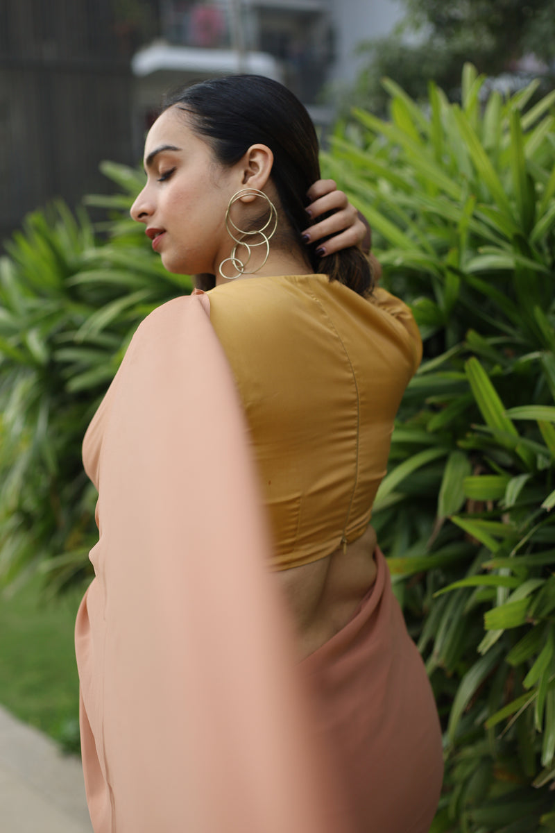 Pavani x Rozaana | Gold Art Silk Saree Blouse-Binks