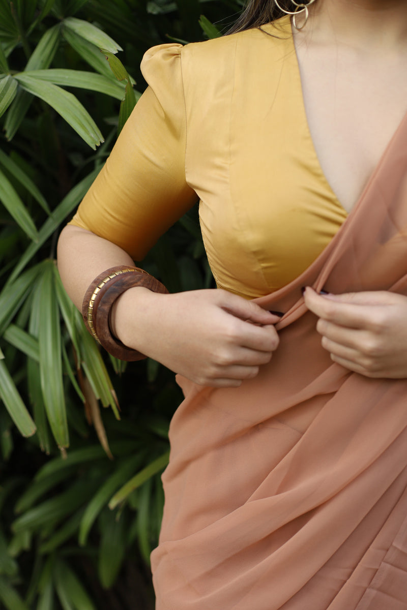 Pavani x Rozaana | Gold Art Silk Saree Blouse-Binks