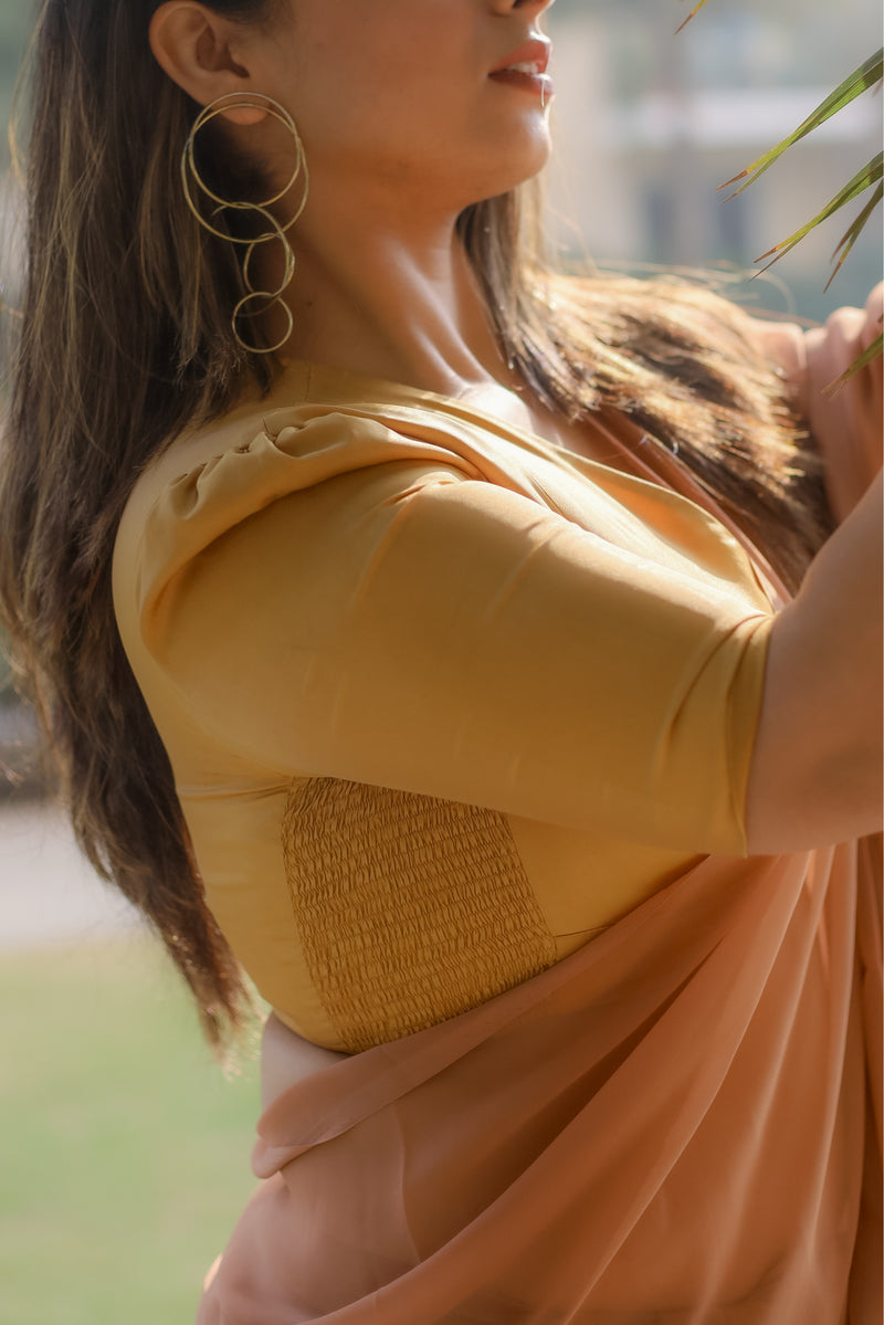 Pavani x Rozaana | Gold Art Silk Saree Blouse-Binks