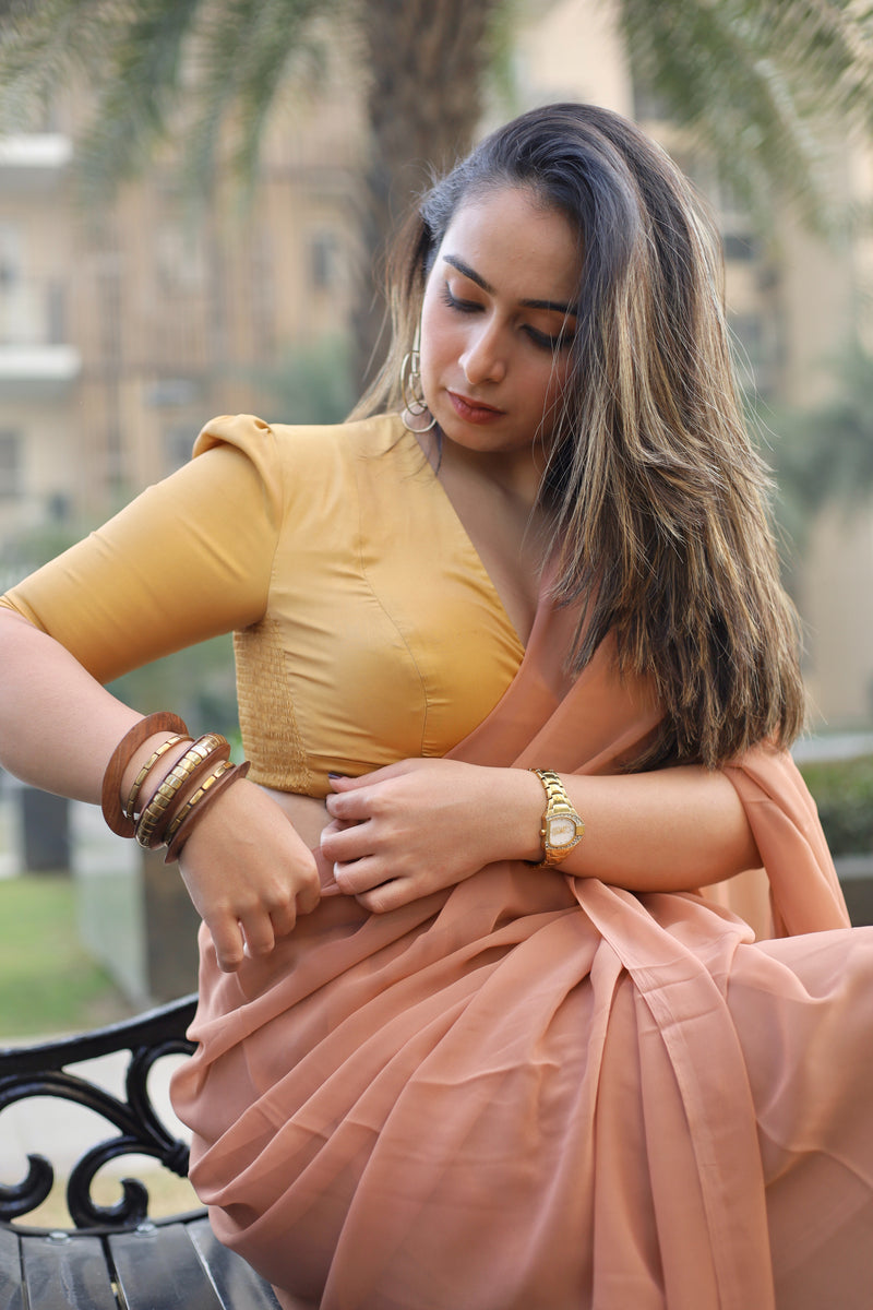 Pavani x Rozaana | Gold Art Silk Saree Blouse-Binks