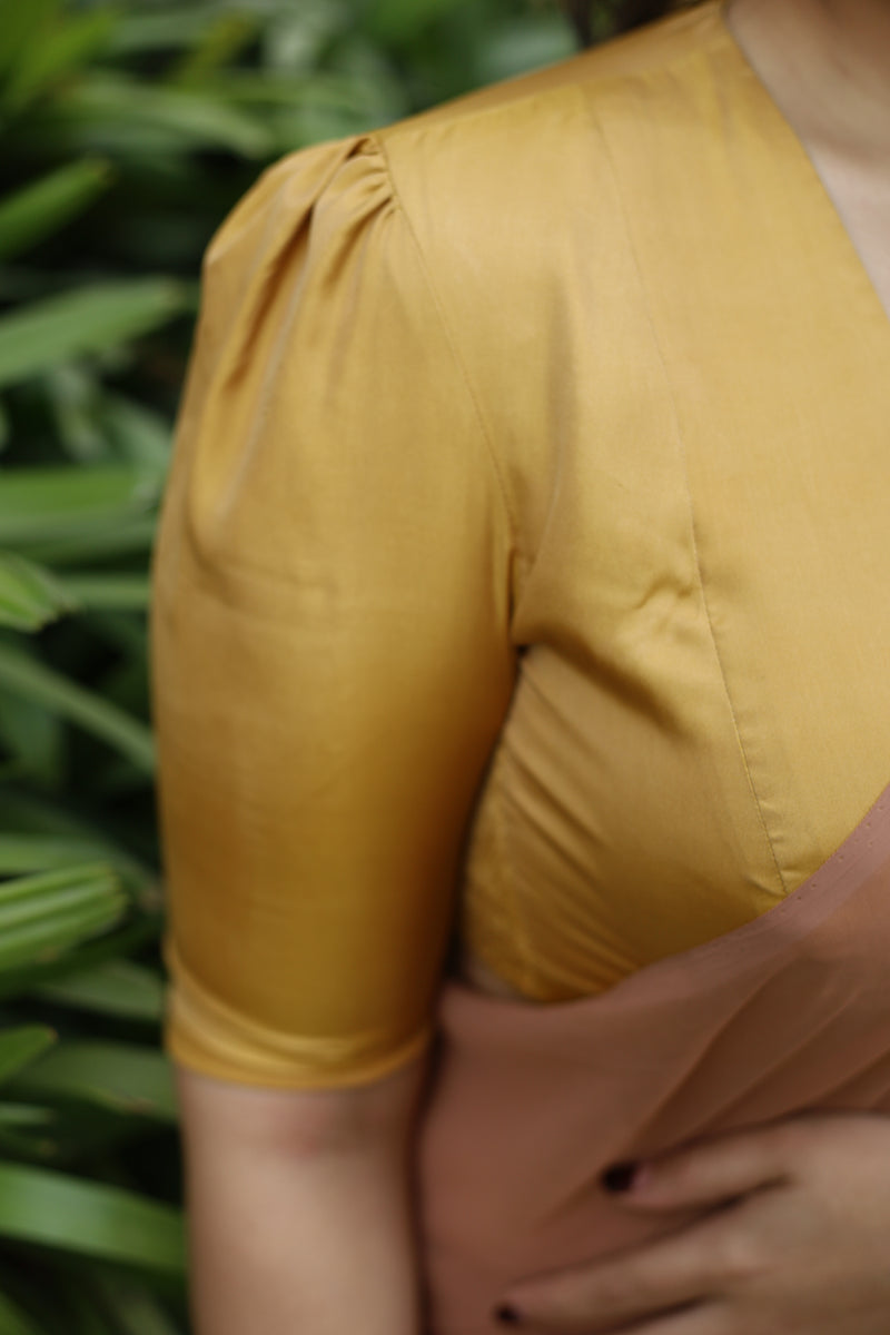 Pavani x Rozaana | Gold Art Silk Saree Blouse-Binks