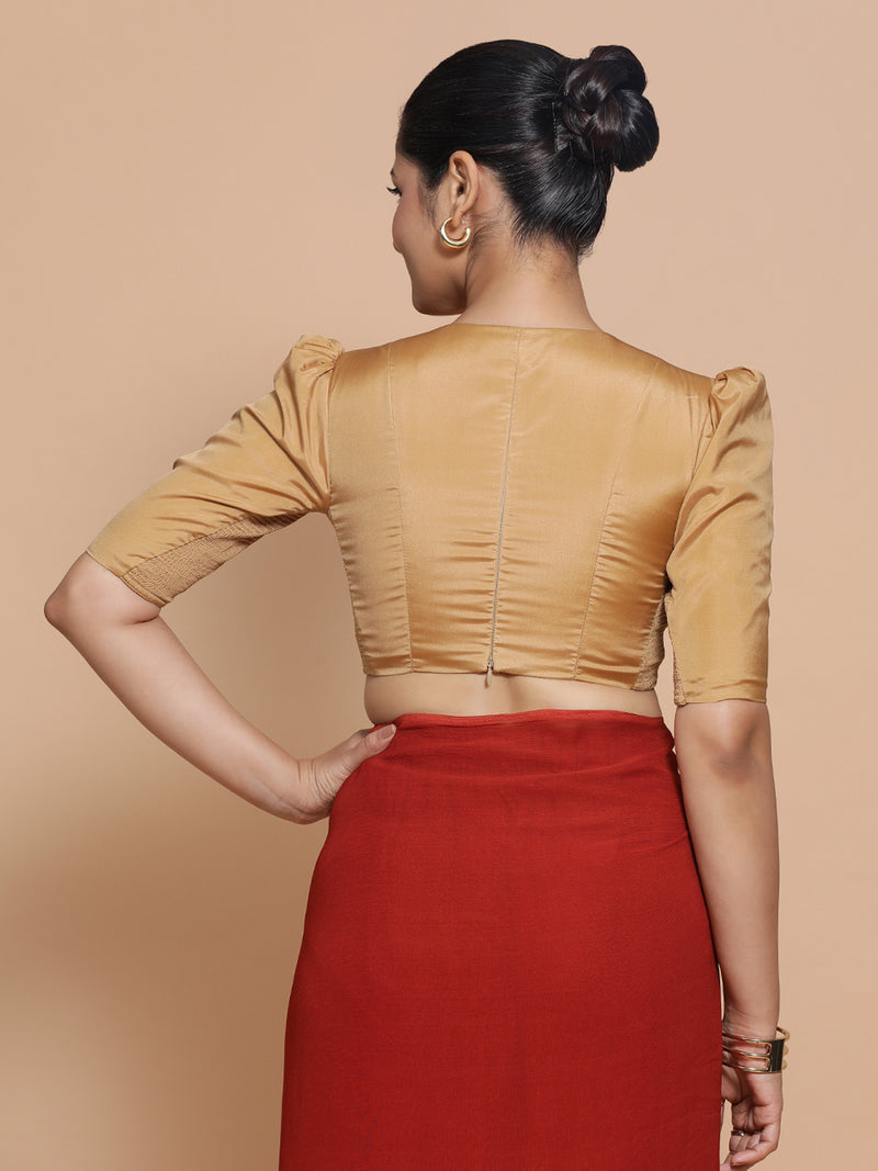 Pavani x Rozaana | Gold Art Silk Saree Blouse-Binks