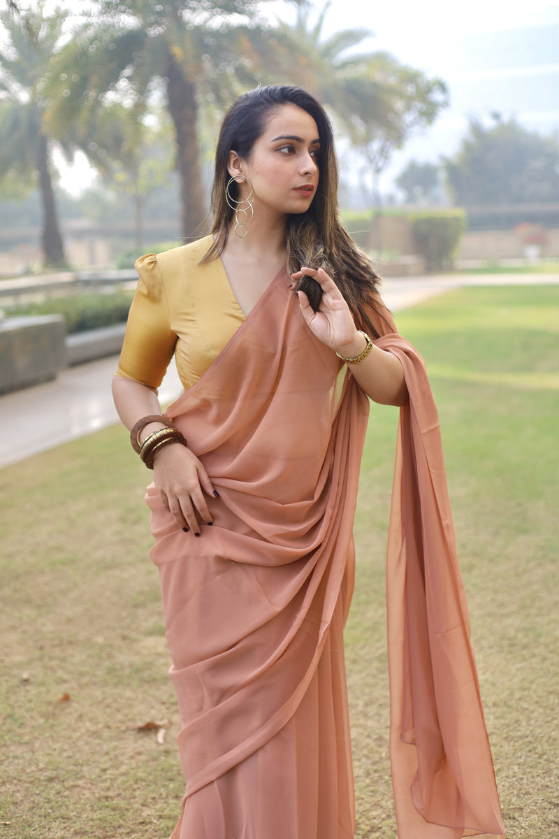 Pavani x Rozaana | Gold Art Silk Saree Blouse-Binks