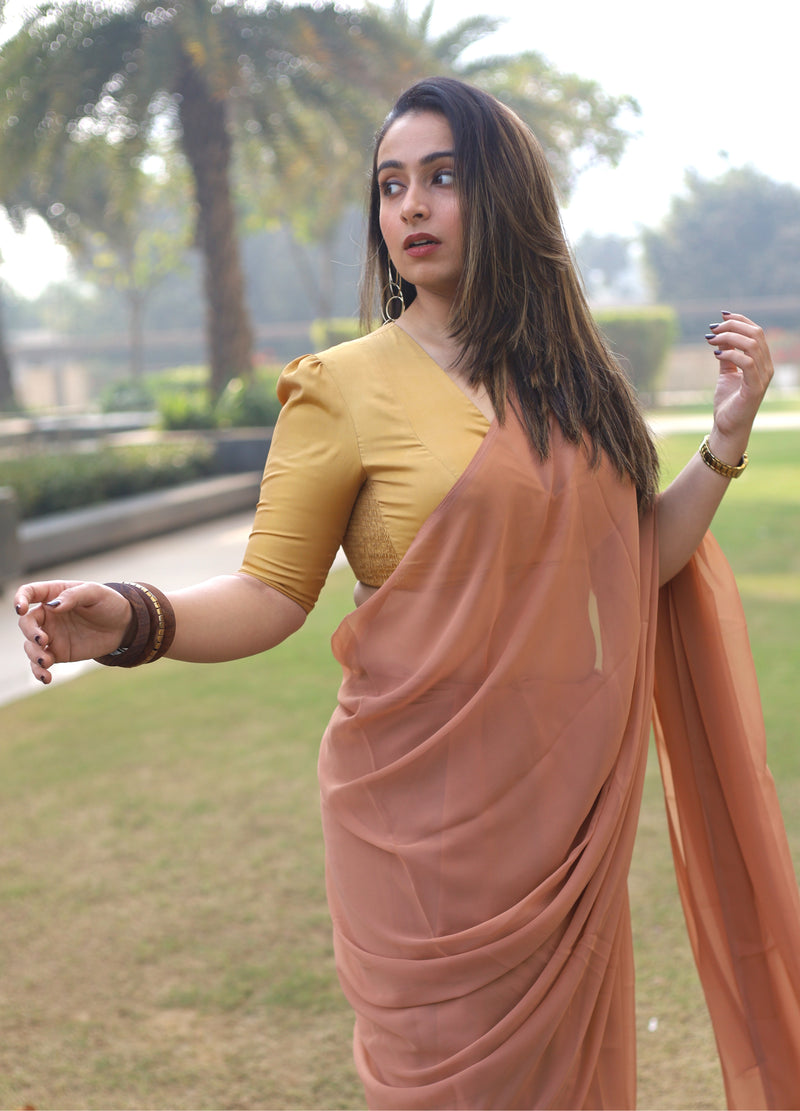 Pavani x Rozaana | Gold Art Silk Saree Blouse-Binks