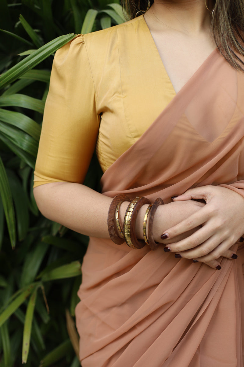 Pavani x Rozaana | Gold Art Silk Saree Blouse-Binks