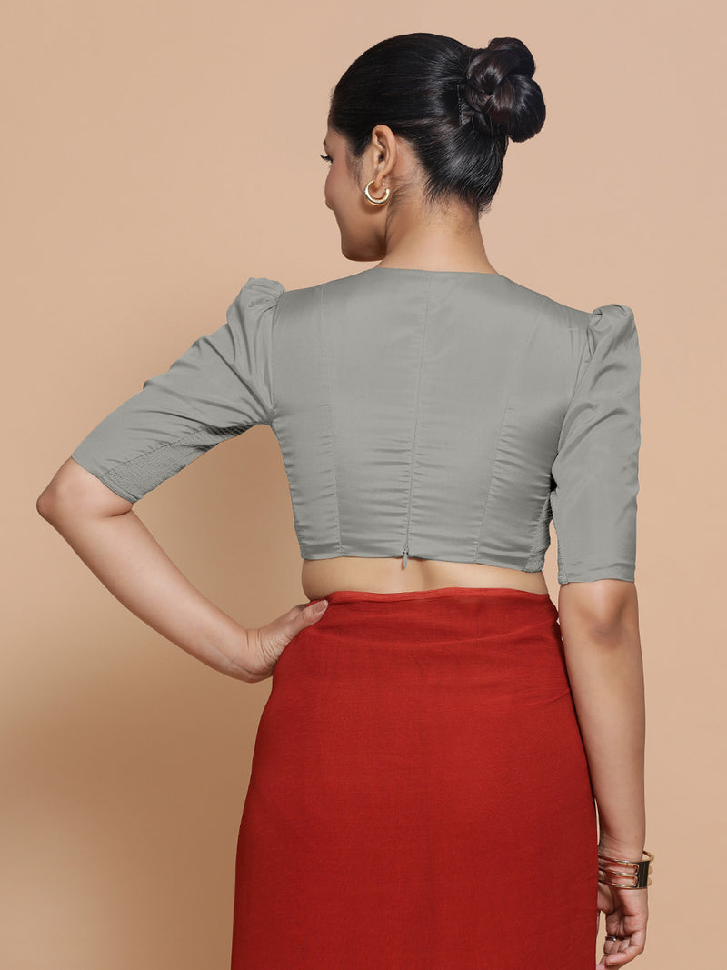 Pavani x Rozaana | Grey Art Silk Saree Blouse-Binks