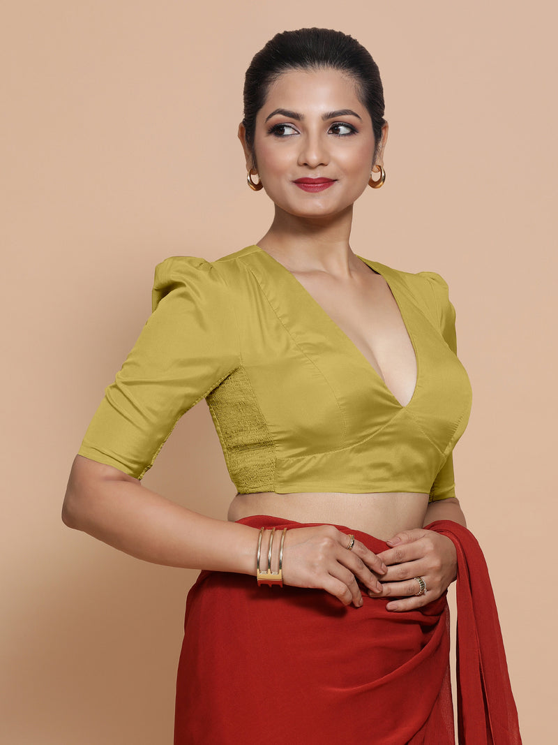 Pavani x Rozaana | Lemon Yellow Art Silk Saree Blouse-Binks
