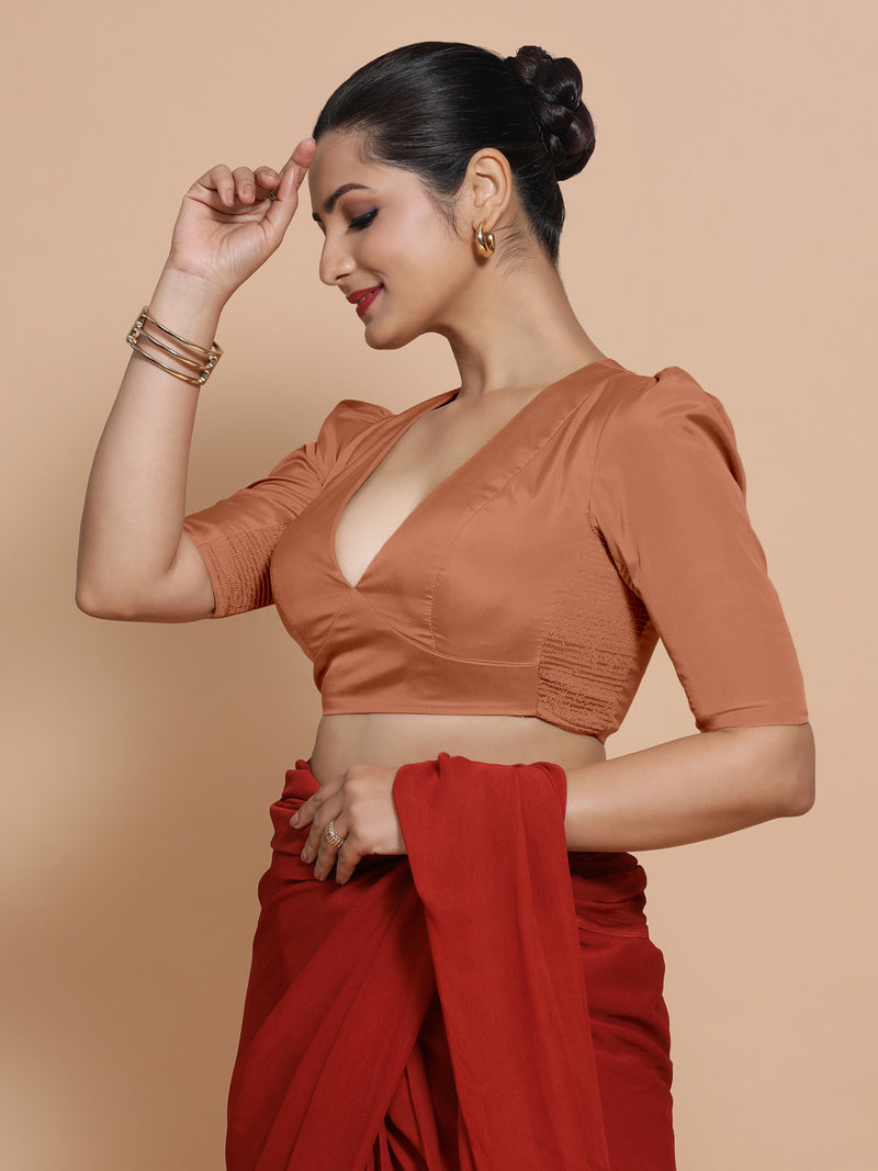 Pavani x Rozaana | Metallic Copper Art Silk Saree Blouse-Binks