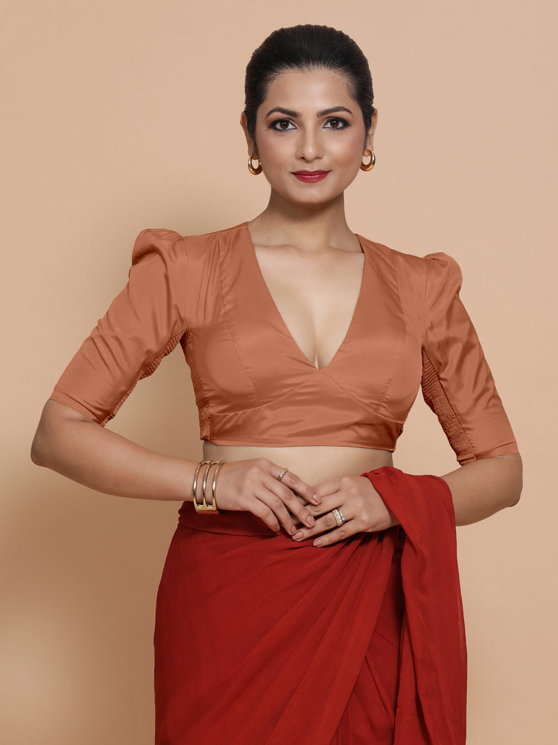 Pavani x Rozaana | Metallic Copper Art Silk Saree Blouse-Binks