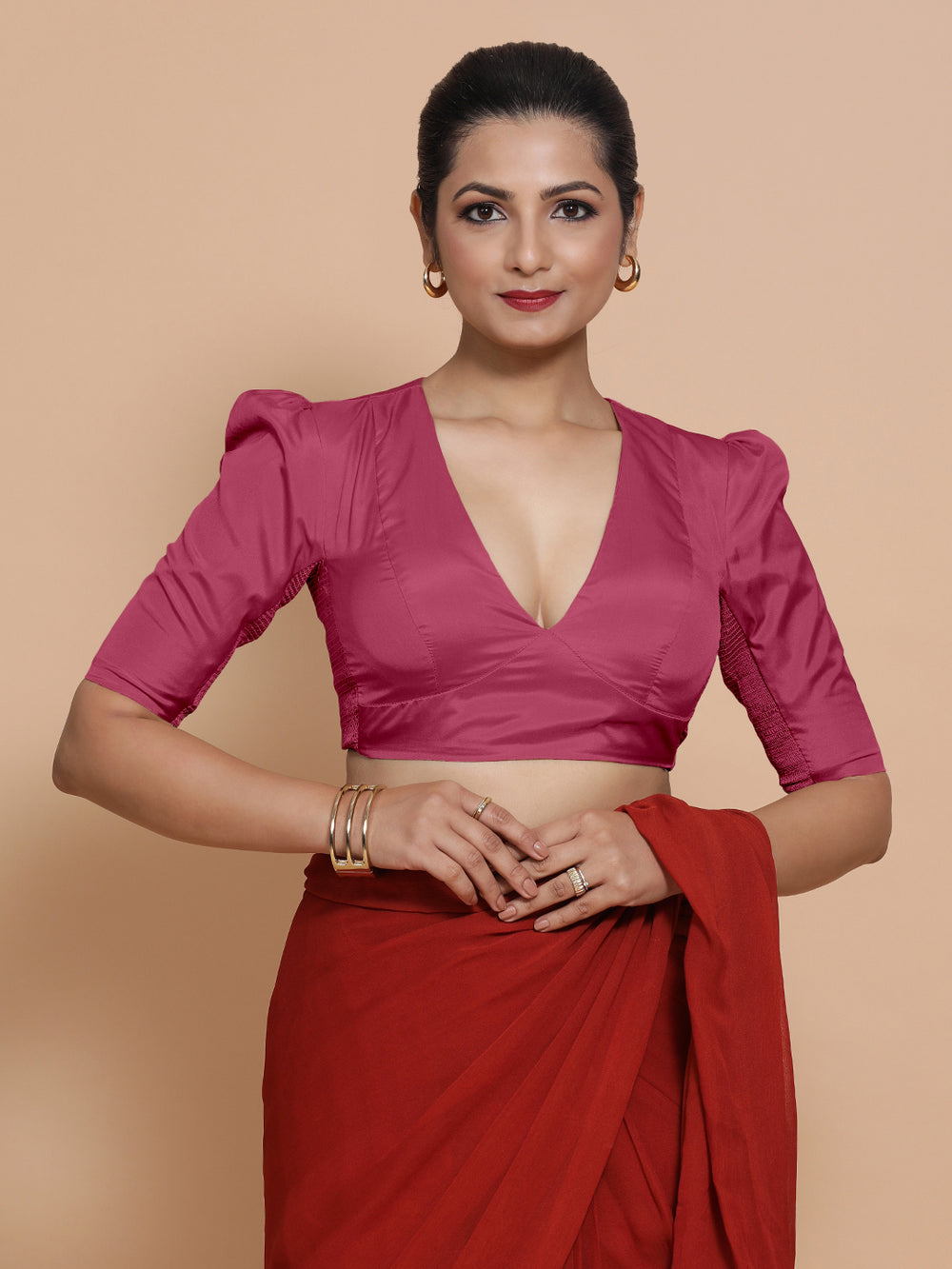 Pavani x Rozaana | Rani Pink Art Silk Saree Blouse