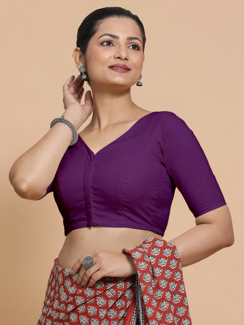 Pragya x Rozaana | V-Neck Magenta Bliss Plain Cotton Saree Blouse-Binks