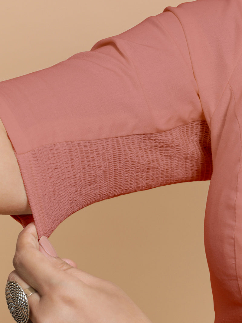 Pragya x Rozaana | V-Neck Soft Peach Plain Cotton Saree Blouse-Binks