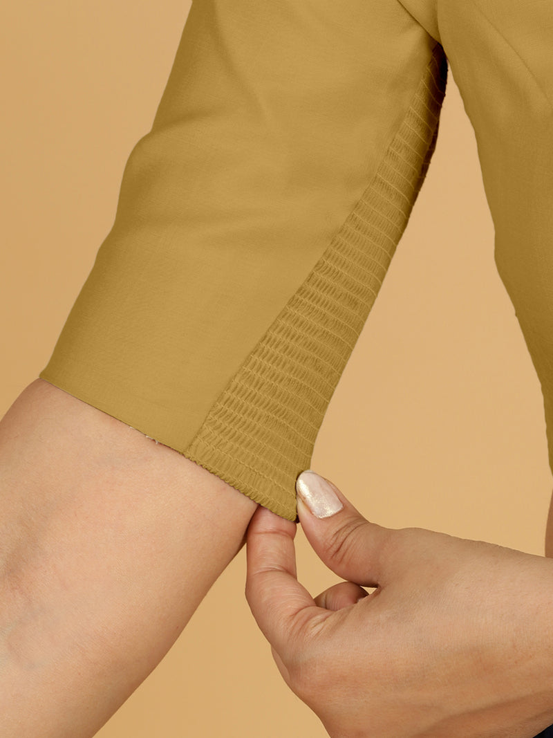 Priya x Rozaana | Elbow Sleeves Saree Blouse in Dijon Mustard-Binks