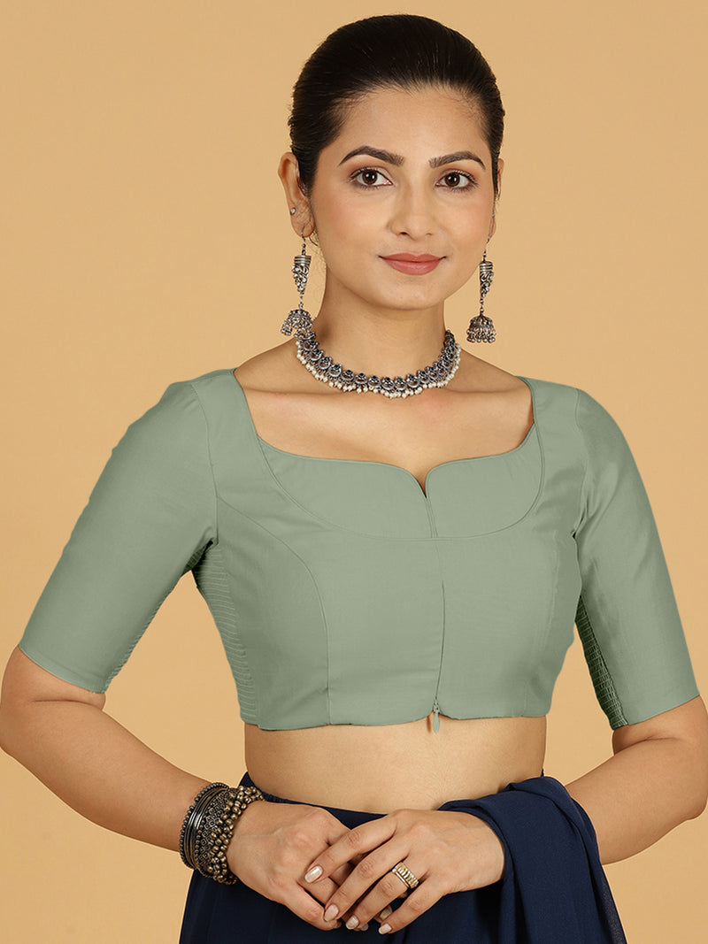 Priya x Rozaana | Elbow Sleeves Saree Blouse in Mint Green-Binks