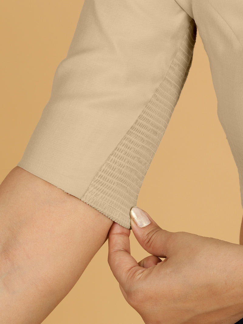 Priya x Rozaana | Elbow Sleeves Saree Blouse in Oyster Grey-Binks