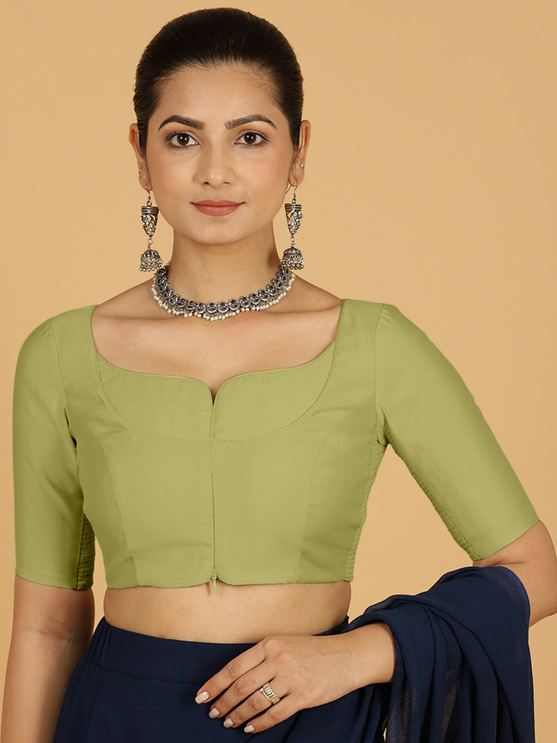 Priya x Rozaana | Elbow Sleeves Saree Blouse in Pista Green-Binks