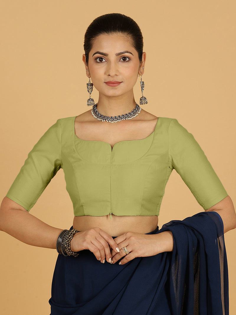 Priya x Rozaana | Elbow Sleeves Saree Blouse in Pista Green-Binks