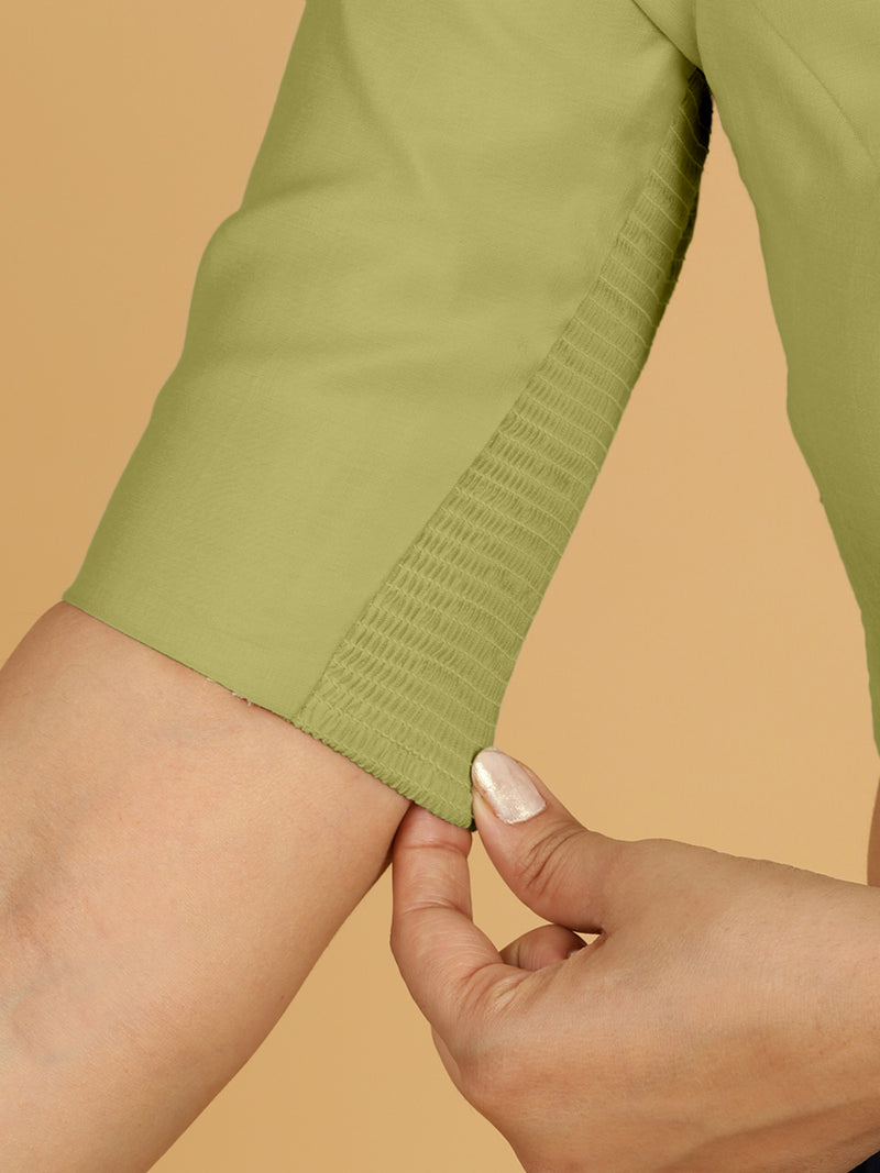 Priya x Rozaana | Elbow Sleeves Saree Blouse in Pista Green-Binks