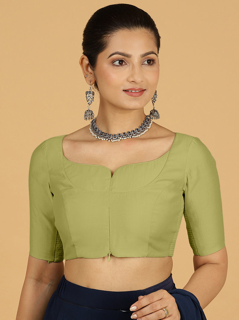 Priya x Rozaana | Elbow Sleeves Saree Blouse in Pista Green-Binks