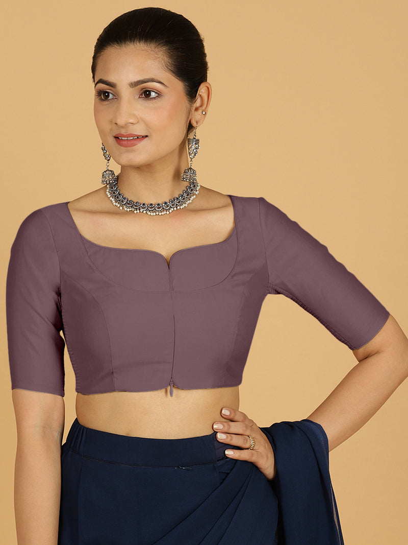 Priya x Rozaana | Elbow Sleeves Saree Blouse in Purple Mauve-Binks