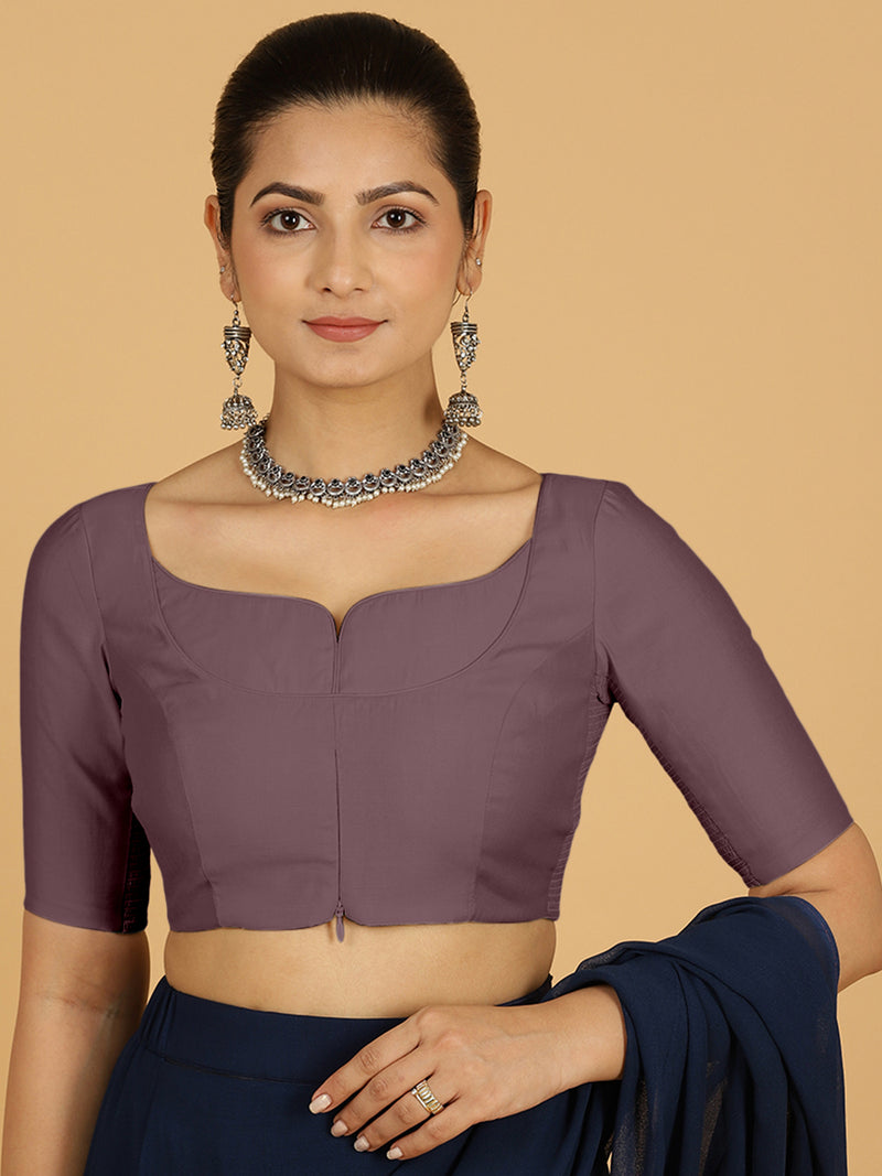 Priya x Rozaana | Elbow Sleeves Saree Blouse in Purple Mauve-Binks