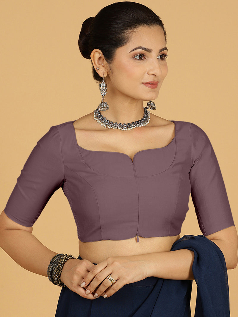 Priya x Rozaana | Elbow Sleeves Saree Blouse in Purple Mauve-Binks