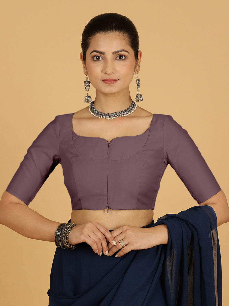 Priya x Rozaana | Elbow Sleeves Saree Blouse in Purple Mauve-Binks